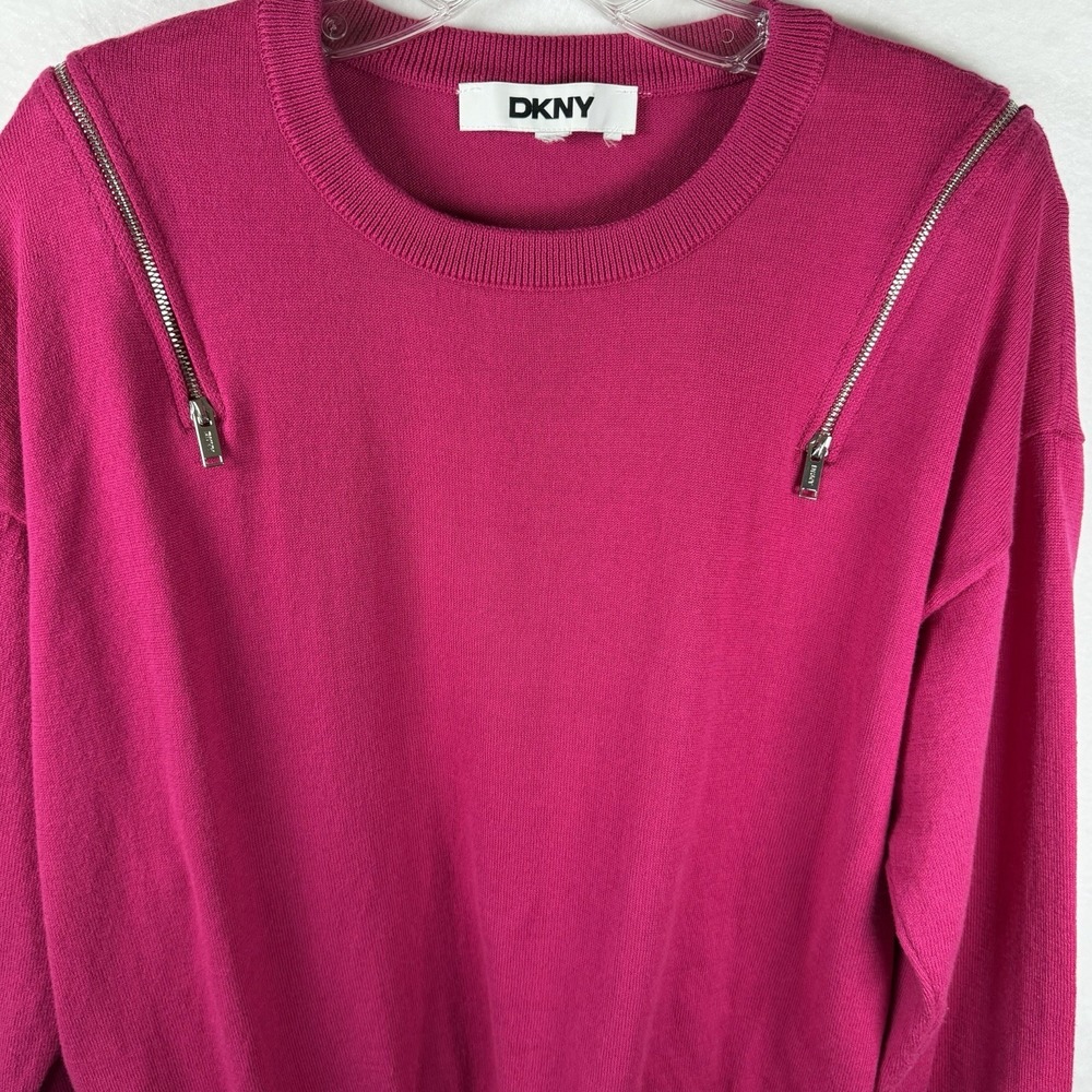 DKNY Vintage Sweater Zipper Shoulder Hot Pink 80's Barbie core Sz M*